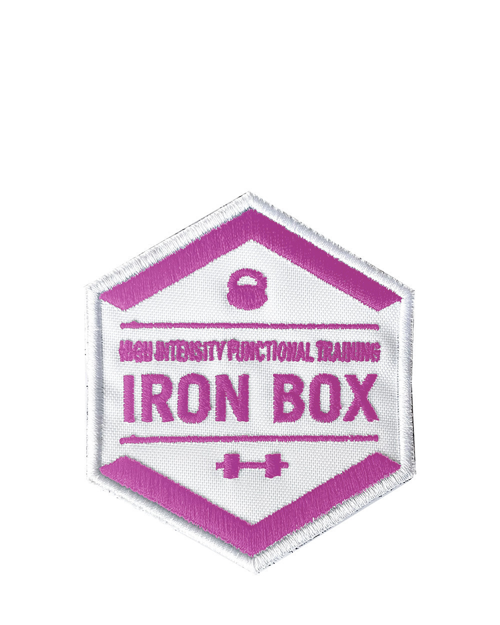 Parche Recio Iron Box rosa y blanco – Parche bordado para mochila Cross Training