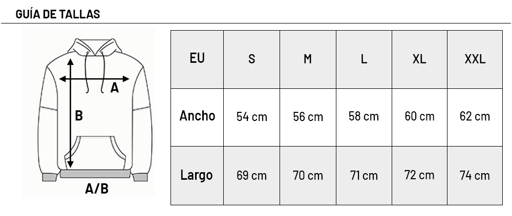 Guia de tallas Sudadera HIFT
